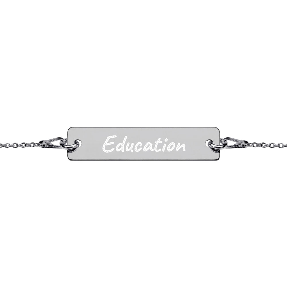 Education on Engraved Sterling Silver Bar Chain Bracelet