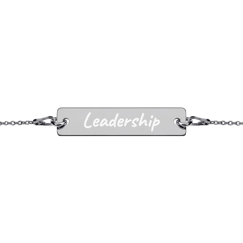 Leadership on Engraved Sterling Silver Bar Chain Bracelet