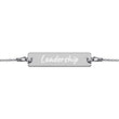 Leadership on Engraved Sterling Silver Bar Chain Bracelet