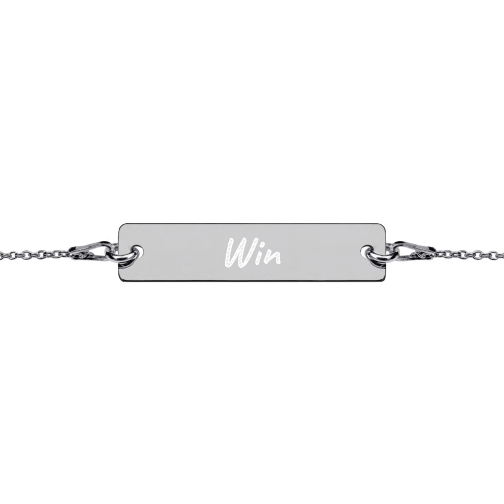 Win on Engraved Sterling Silver Bar Chain Bracelet