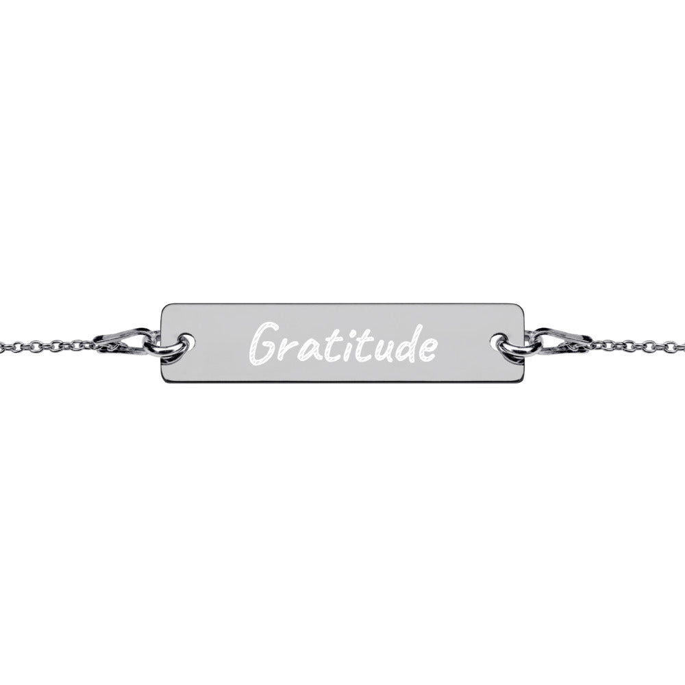 Gratitude on Engraved Sterling Silver Bar Chain Bracelet