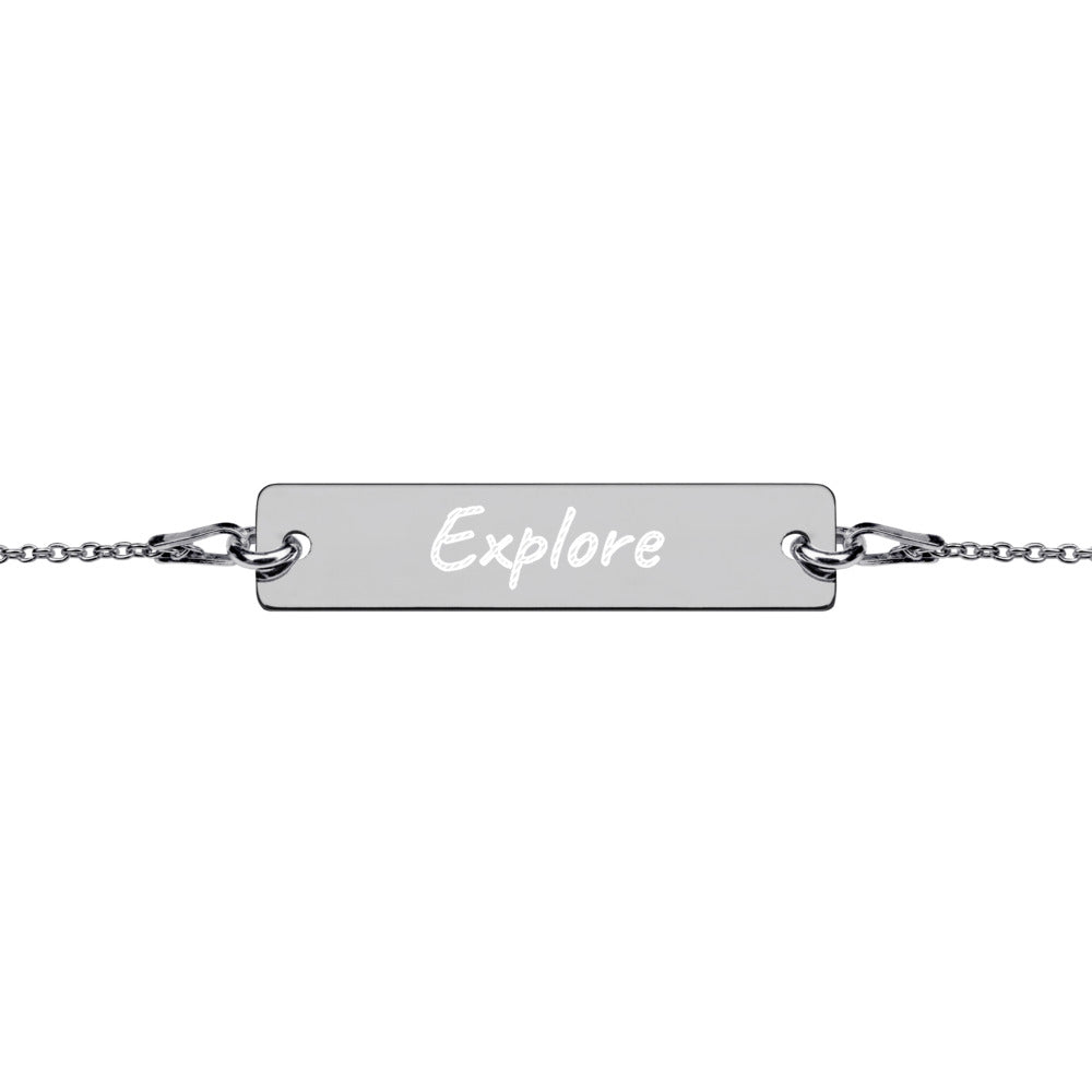 Explore on Engraved Sterling Silver Bar Chain Bracelet