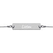 Listen on Engraved Sterling Silver Bar Chain Bracelet