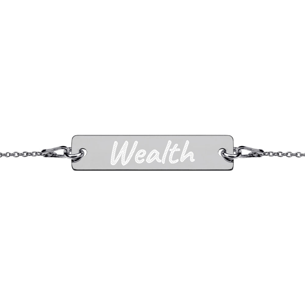 Wealth on Engraved Sterling Silver Bar Chain Bracelet