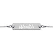 Wealth on Engraved Sterling Silver Bar Chain Bracelet