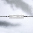 Leadership on Engraved Sterling Silver Bar Chain Bracelet