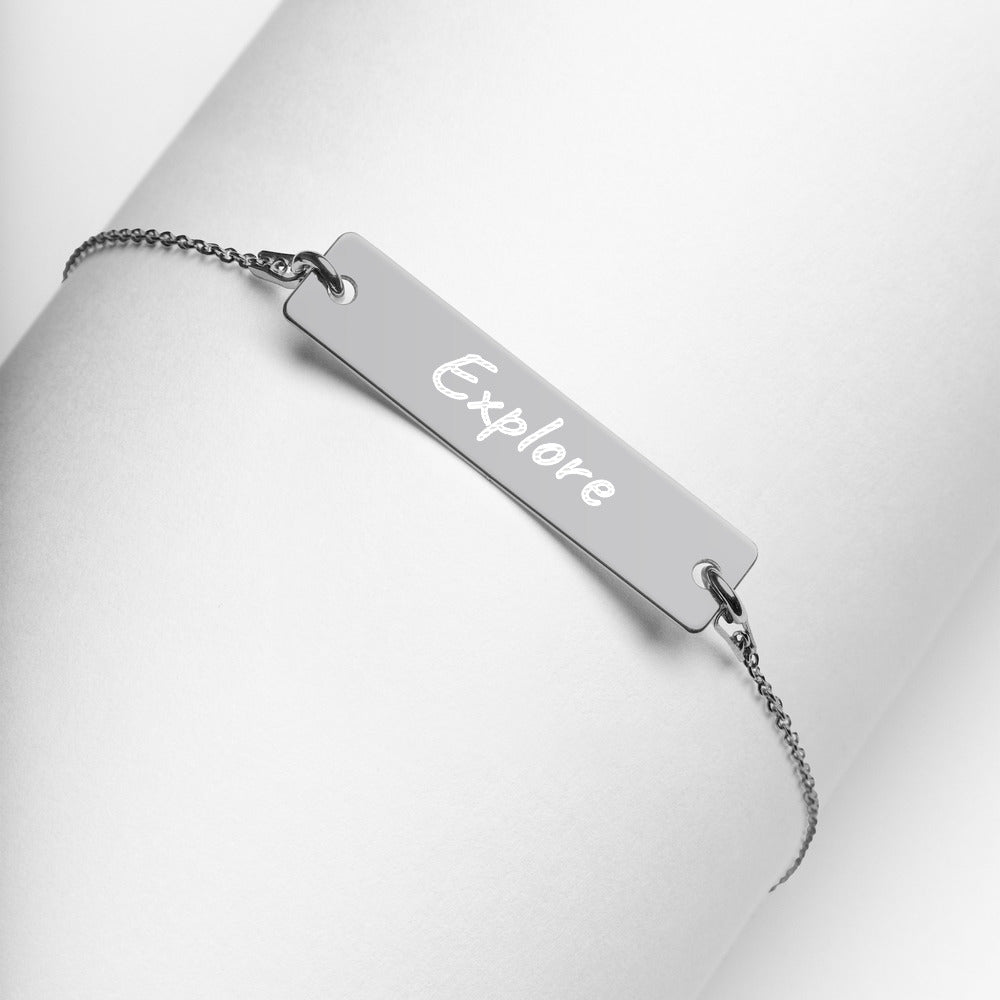 Explore on Engraved Sterling Silver Bar Chain Bracelet