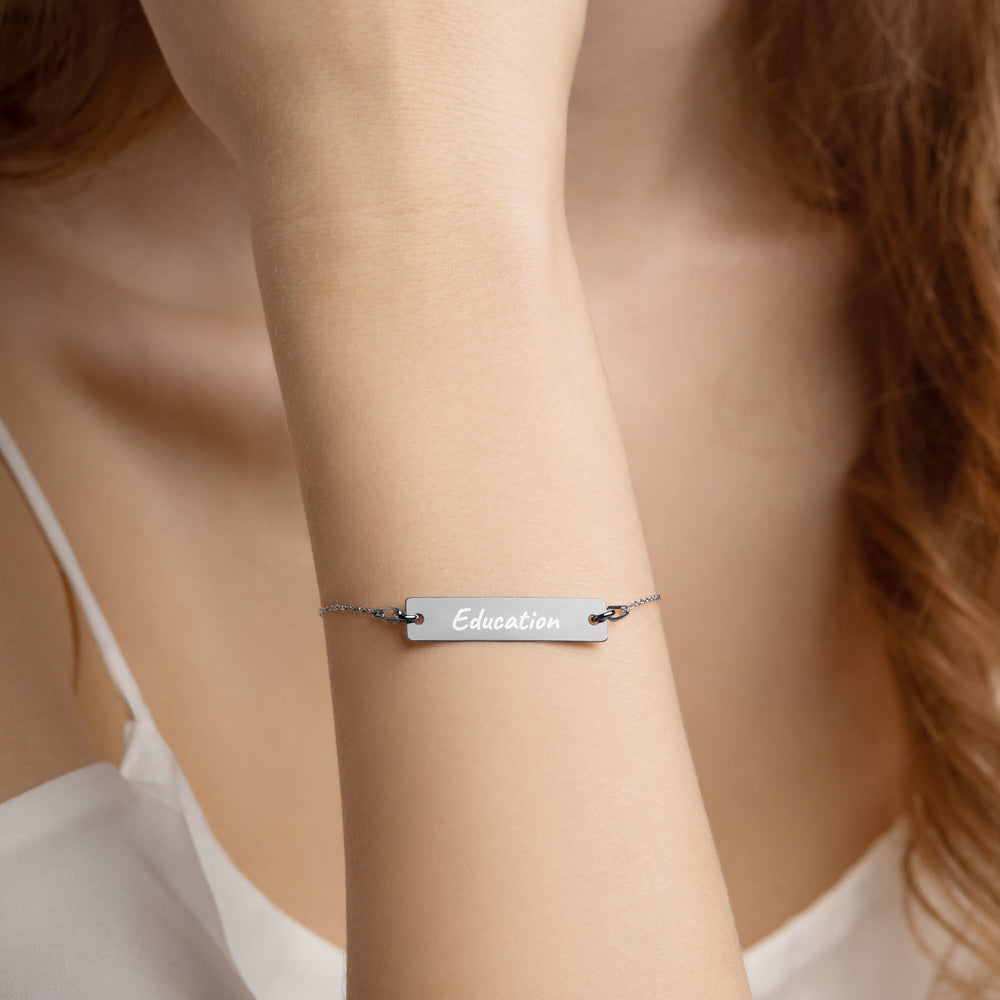 Education on Engraved Sterling Silver Bar Chain Bracelet