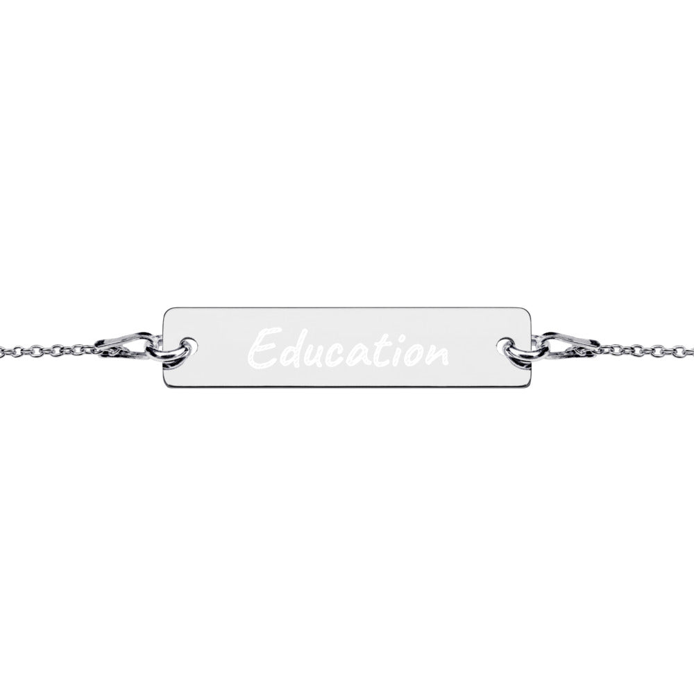 Education on Engraved Sterling Silver Bar Chain Bracelet