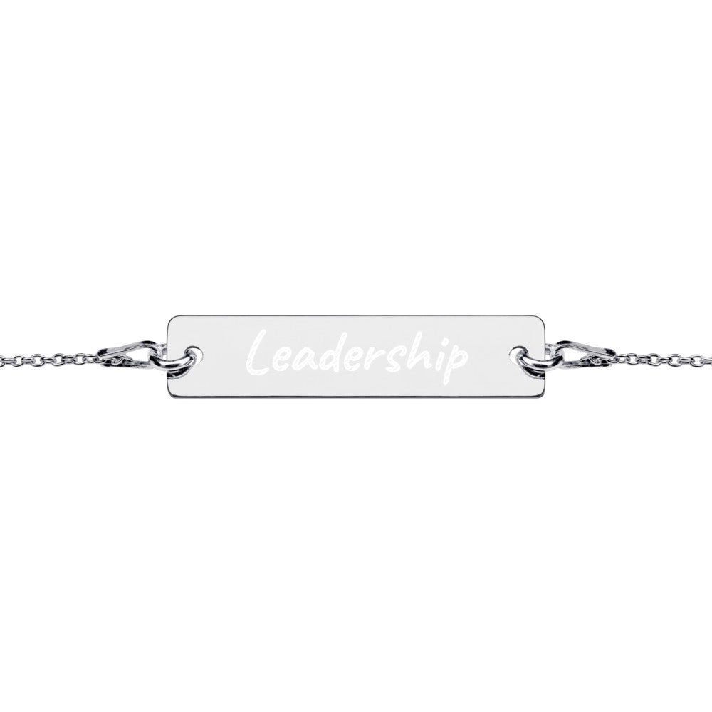 Leadership on Engraved Sterling Silver Bar Chain Bracelet