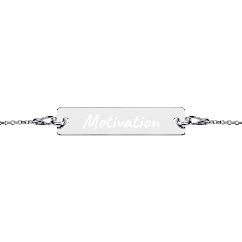 Motivation on Engraved Sterling Silver Bar Chain Bracelet