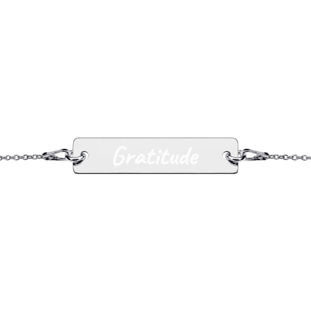 Gratitude on Engraved Sterling Silver Bar Chain Bracelet