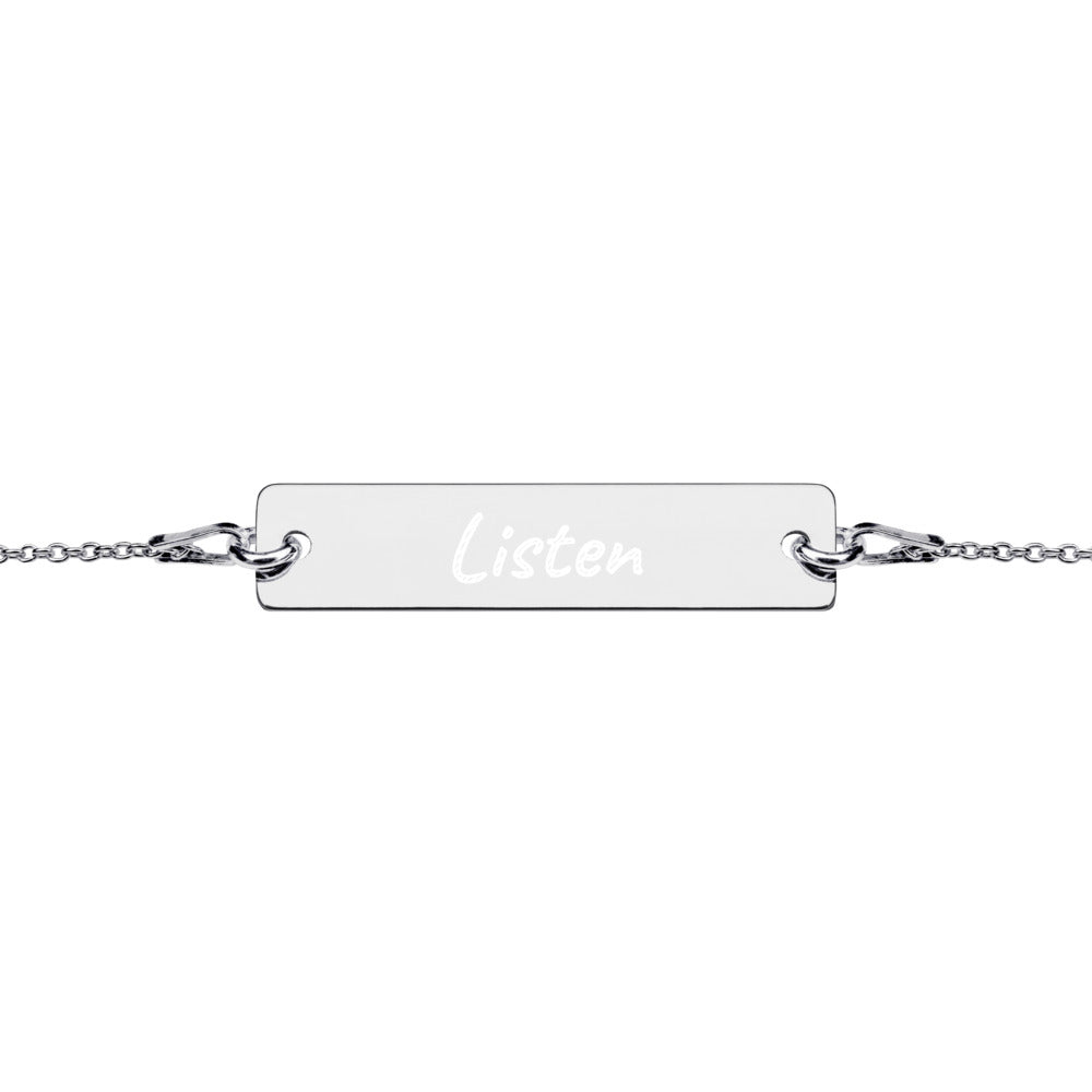 Listen on Engraved Sterling Silver Bar Chain Bracelet