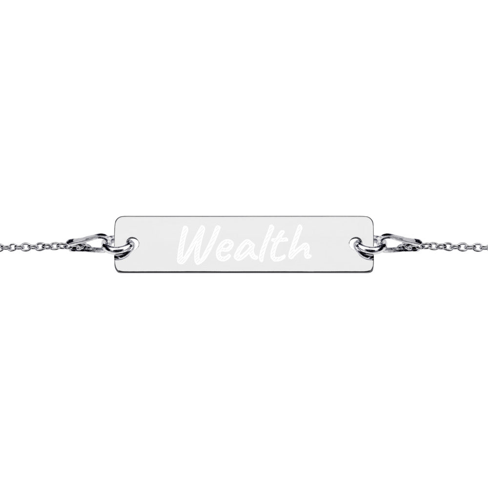 Wealth on Engraved Sterling Silver Bar Chain Bracelet