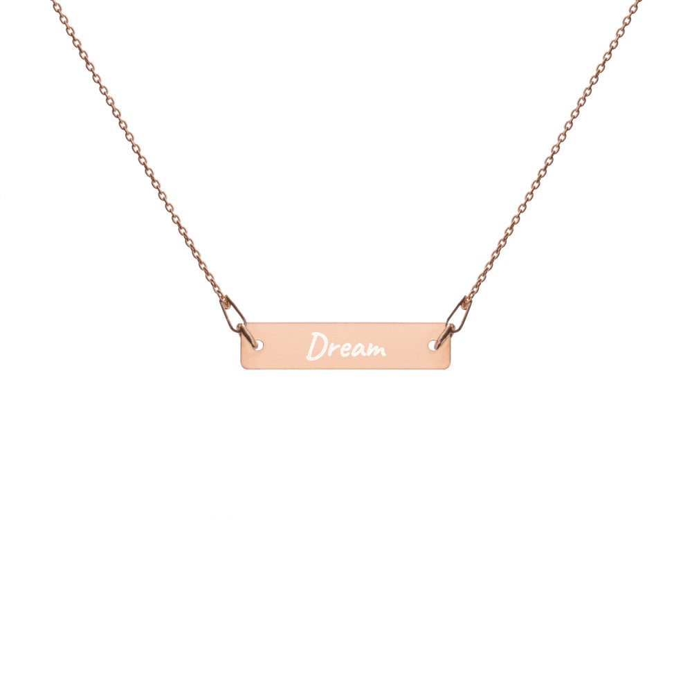 Dream on Engraved Sterling Silver Bar Chain Necklace