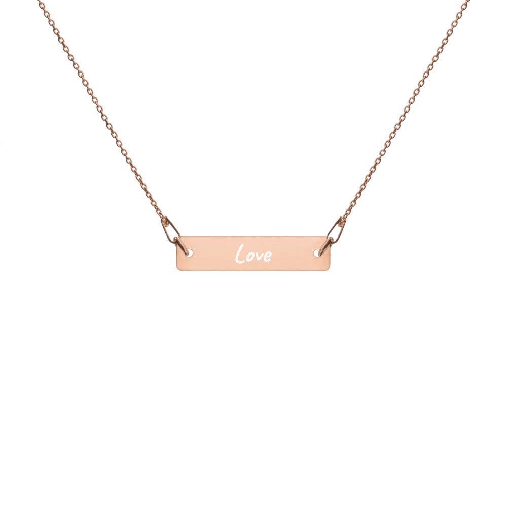 Love on Engraved Sterling Silver Bar Chain Necklace