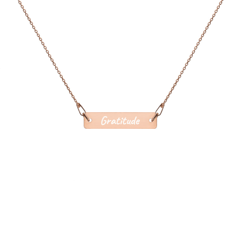 Gratitude on Engraved Sterling Silver Bar Chain Necklace