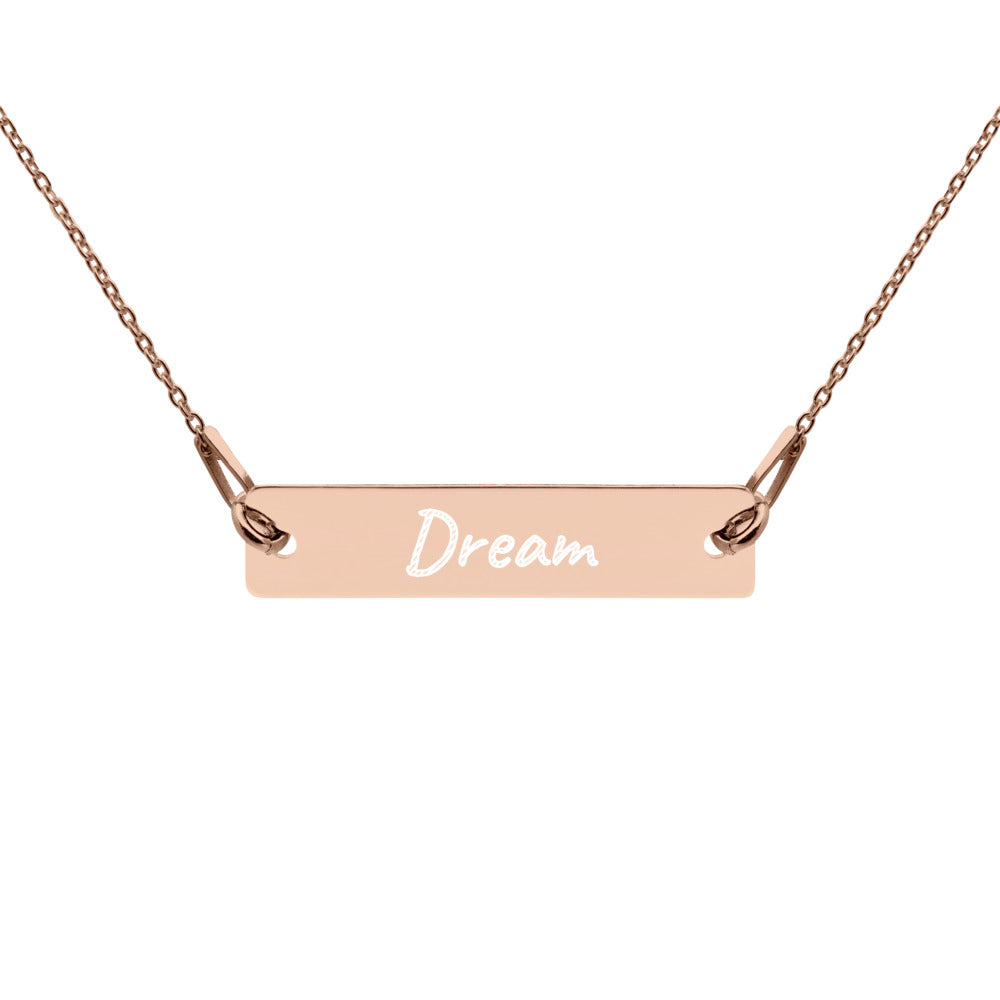 Dream on Engraved Sterling Silver Bar Chain Necklace