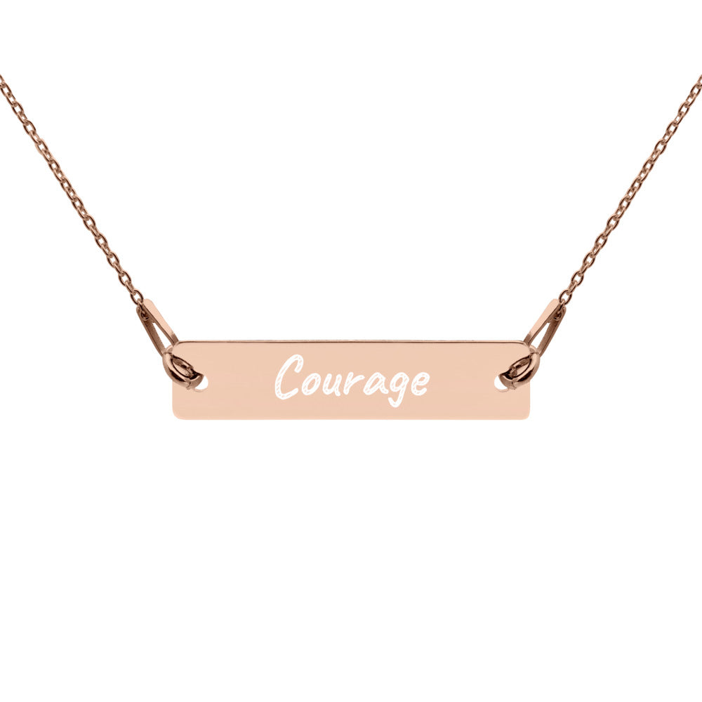 Courage on Engraved Sterling Silver Bar Chain Necklace