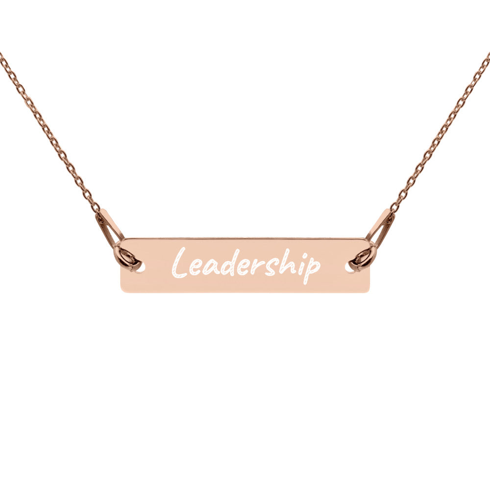 Leadership on Engraved Sterling Silver Bar Chain Necklace