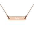 Team on Engraved Sterling Silver Bar Chain Necklace