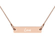 Love on Engraved Sterling Silver Bar Chain Necklace