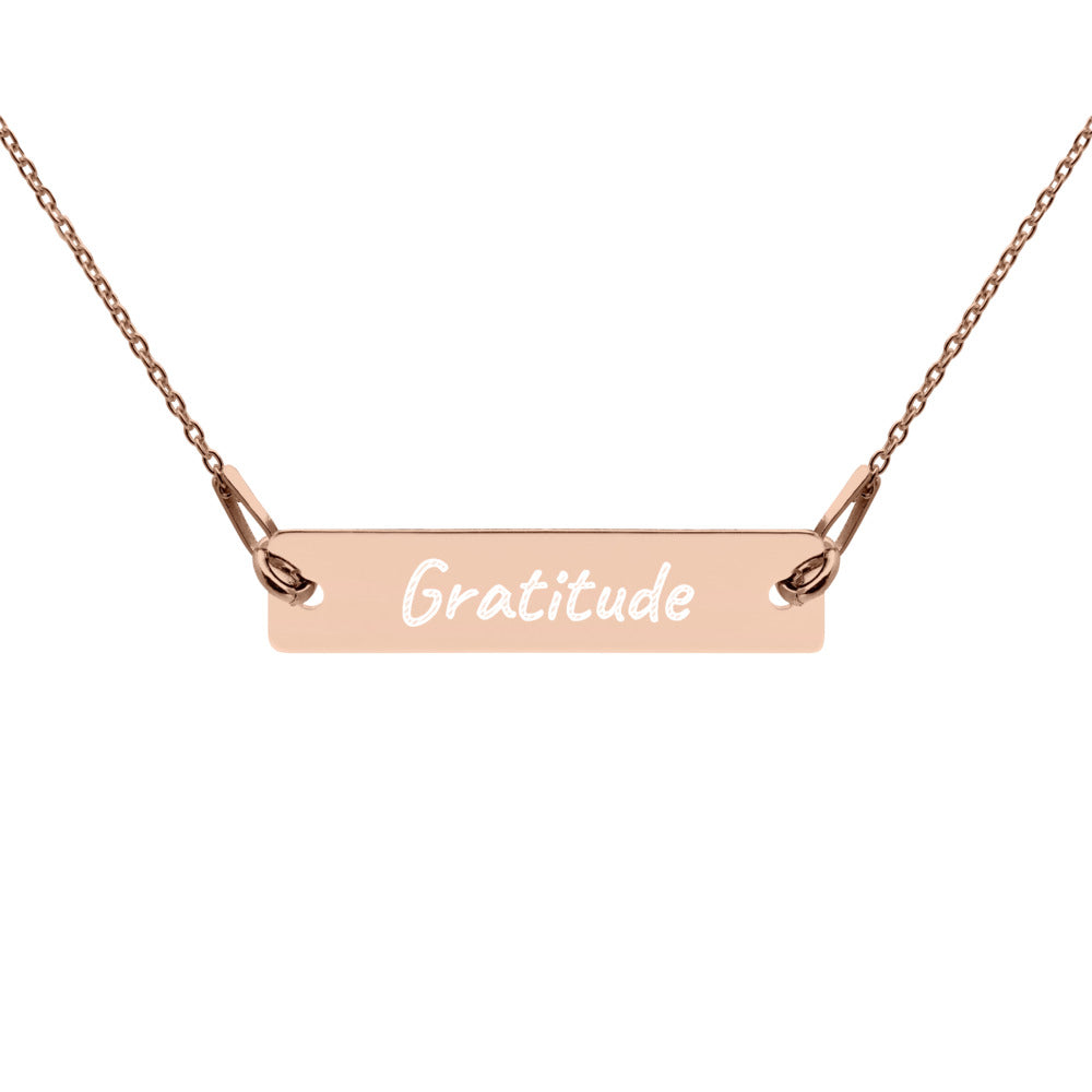 Gratitude on Engraved Sterling Silver Bar Chain Necklace