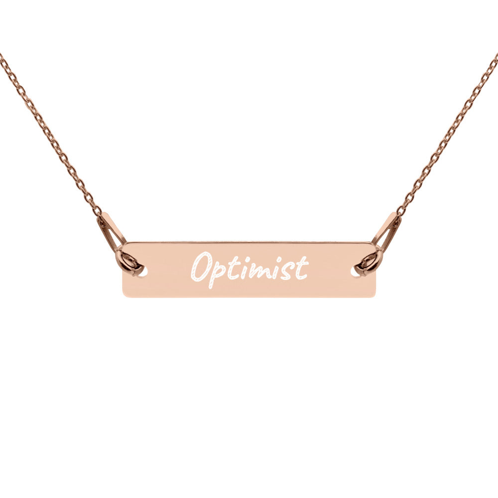 Optimist on Engraved Sterling Silver Bar Chain Necklace