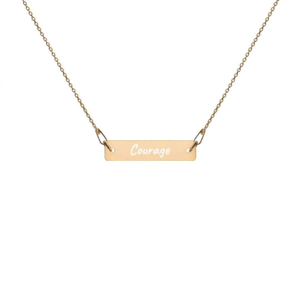 Courage on Engraved Sterling Silver Bar Chain Necklace