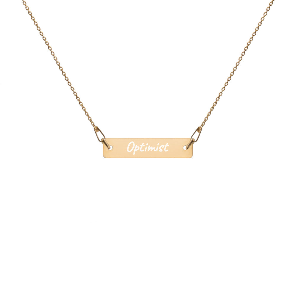 Optimist on Engraved Sterling Silver Bar Chain Necklace