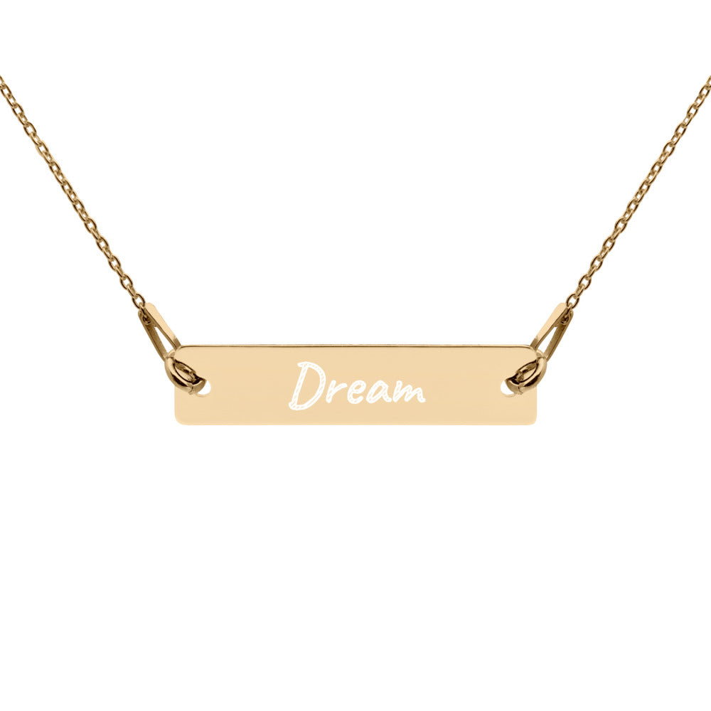 Dream on Engraved Sterling Silver Bar Chain Necklace