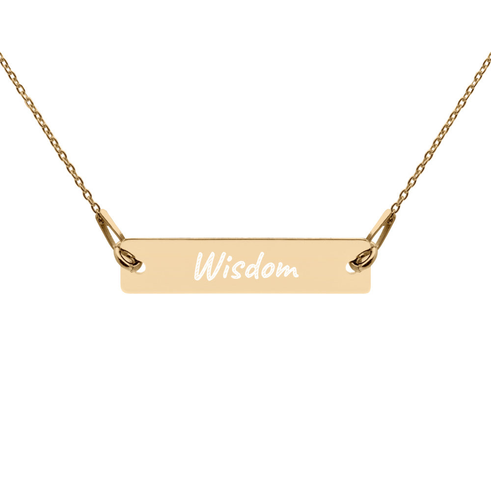 Wisdom on Engraved Sterling Silver Bar Chain Necklace