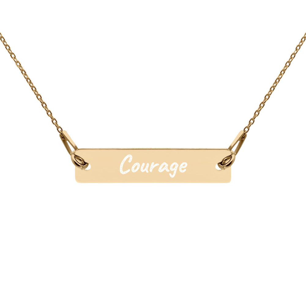 Courage on Engraved Sterling Silver Bar Chain Necklace