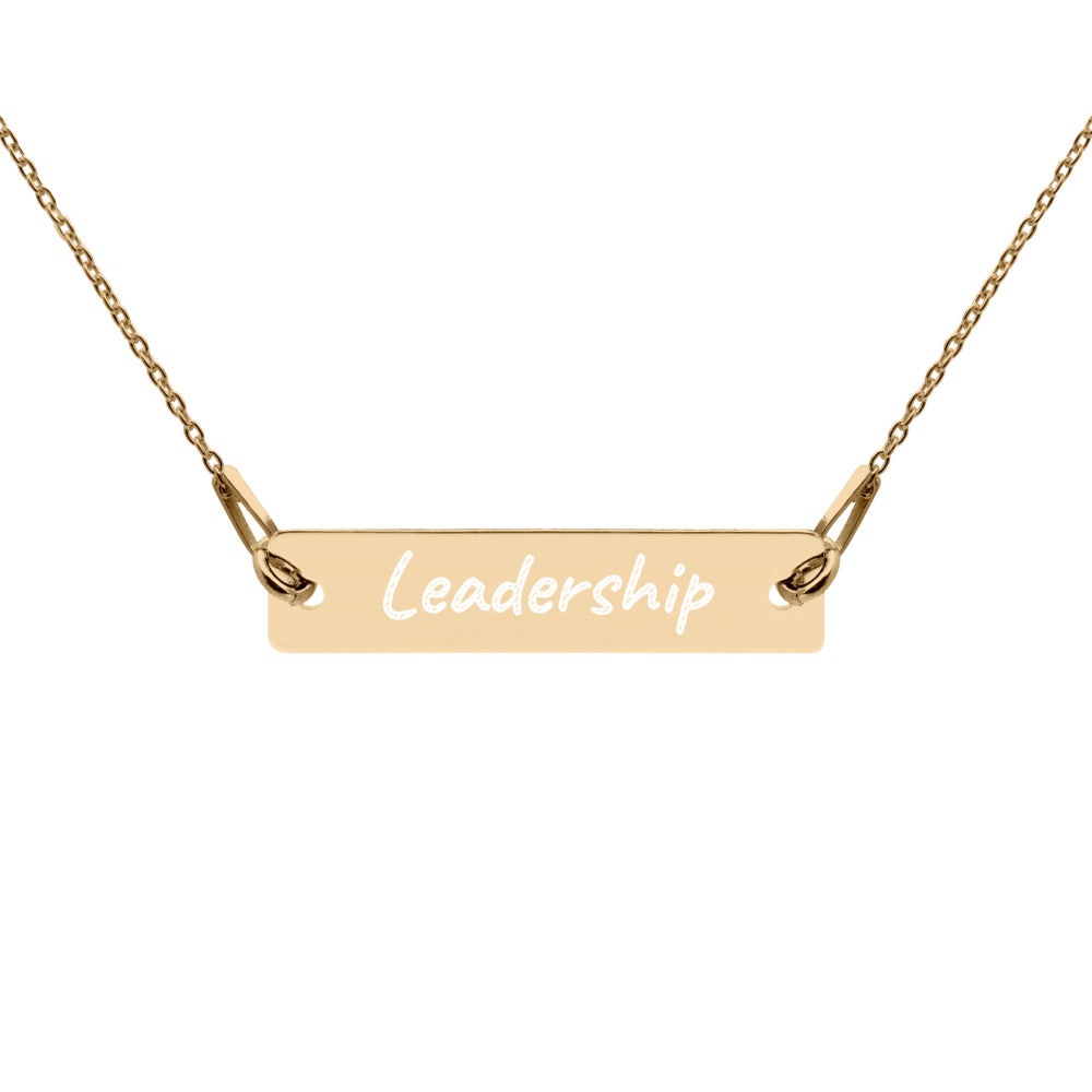 Leadership on Engraved Sterling Silver Bar Chain Necklace