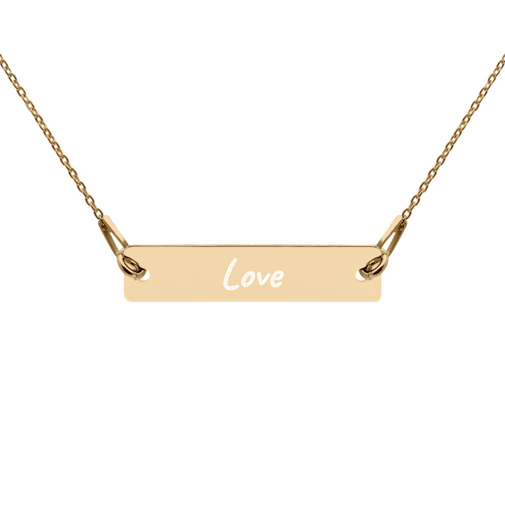 Love on Engraved Sterling Silver Bar Chain Necklace