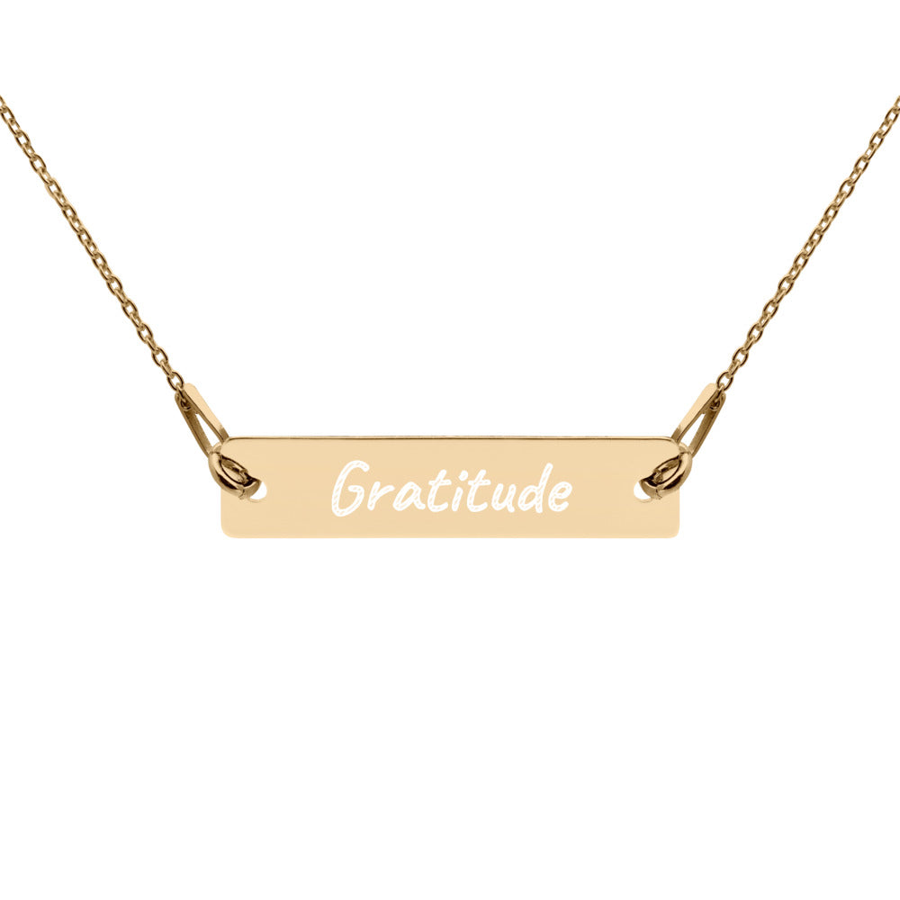 Gratitude on Engraved Sterling Silver Bar Chain Necklace