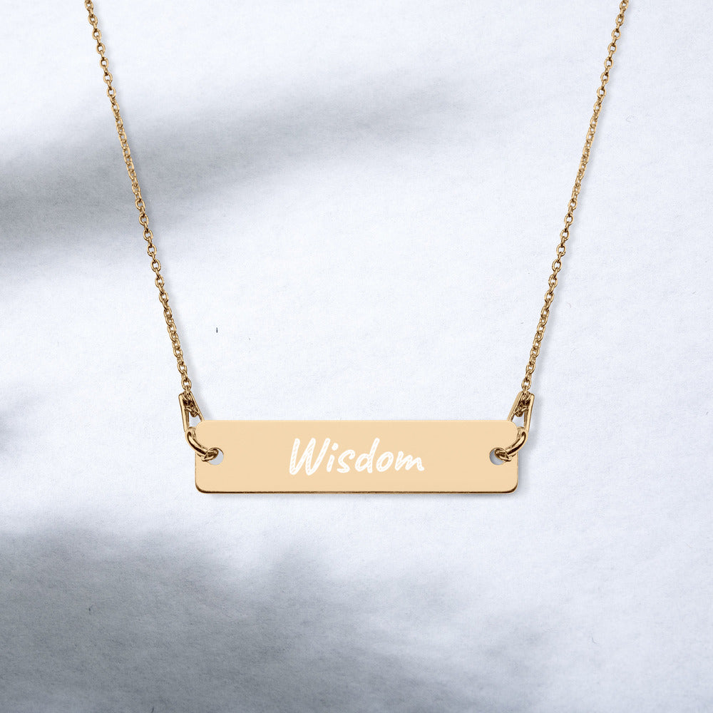 Wisdom on Engraved Sterling Silver Bar Chain Necklace