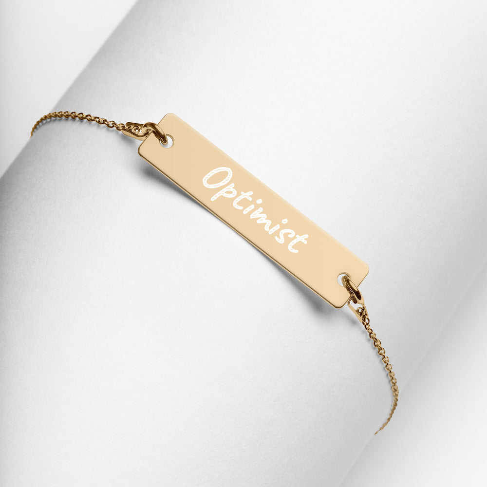 Optimist on Engraved Sterling Silver Bar Chain Necklace