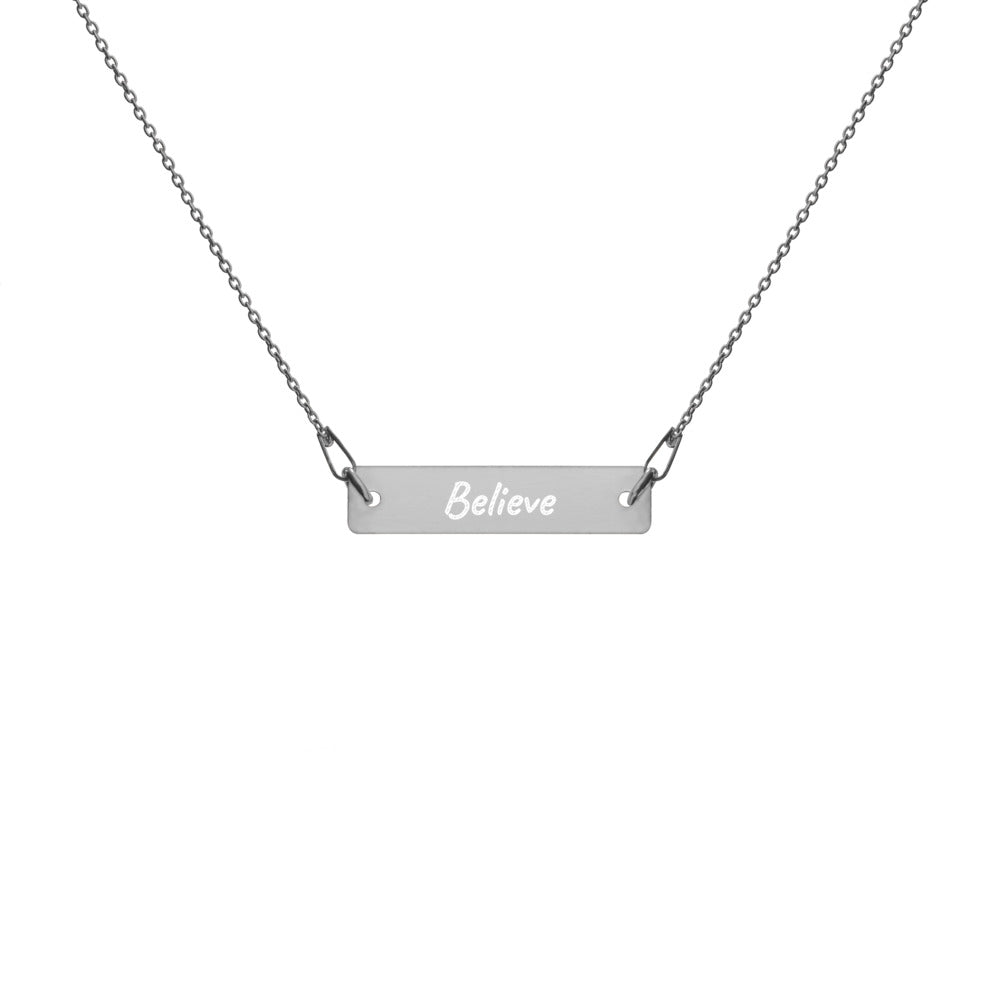 Believe on Engraved Sterling Silver Bar Chain Necklace