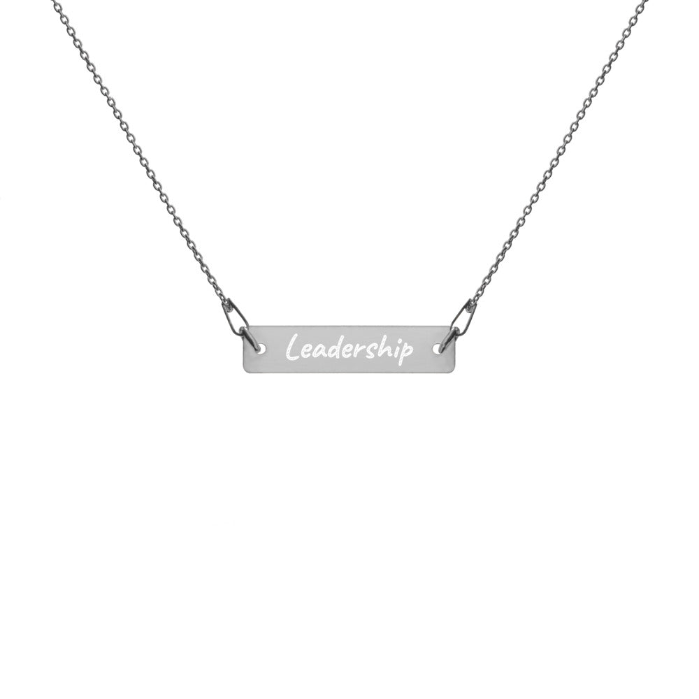 Leadership on Engraved Sterling Silver Bar Chain Necklace