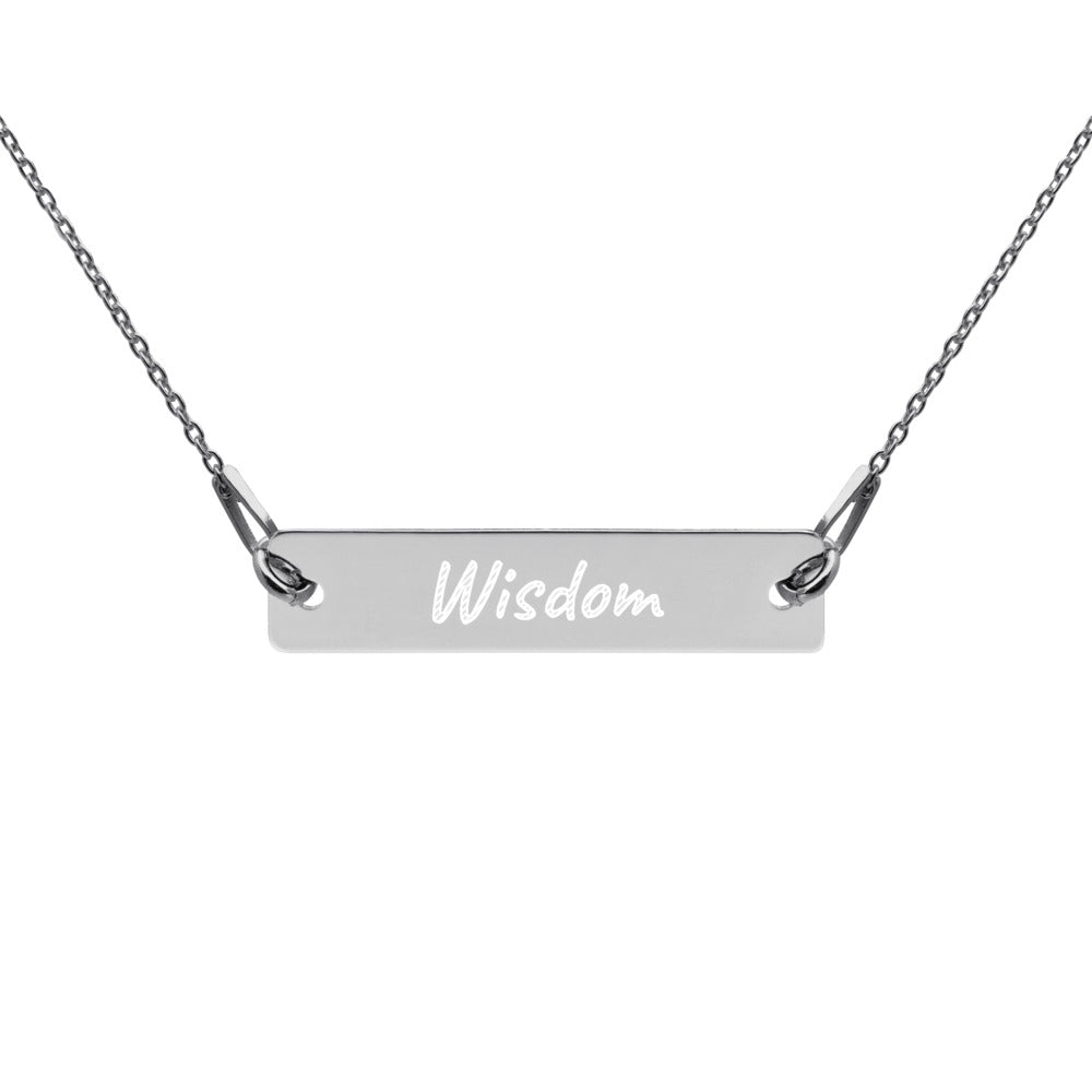 Wisdom on Engraved Sterling Silver Bar Chain Necklace