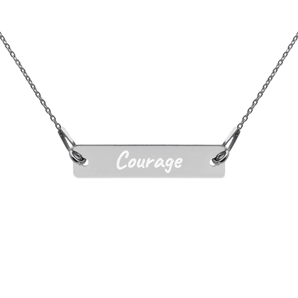 Courage on Engraved Sterling Silver Bar Chain Necklace