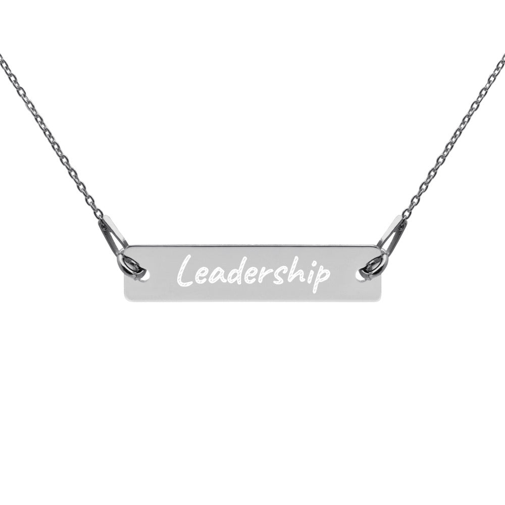 Leadership on Engraved Sterling Silver Bar Chain Necklace