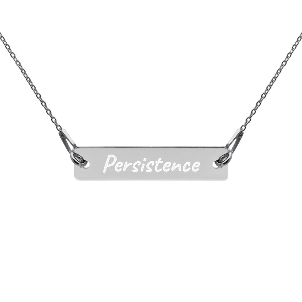 Persistence on Engraved Sterling Silver Bar Chain Necklace