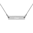 Love on Engraved Sterling Silver Bar Chain Necklace