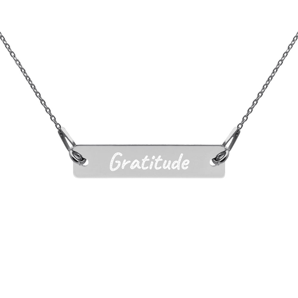 Gratitude on Engraved Sterling Silver Bar Chain Necklace