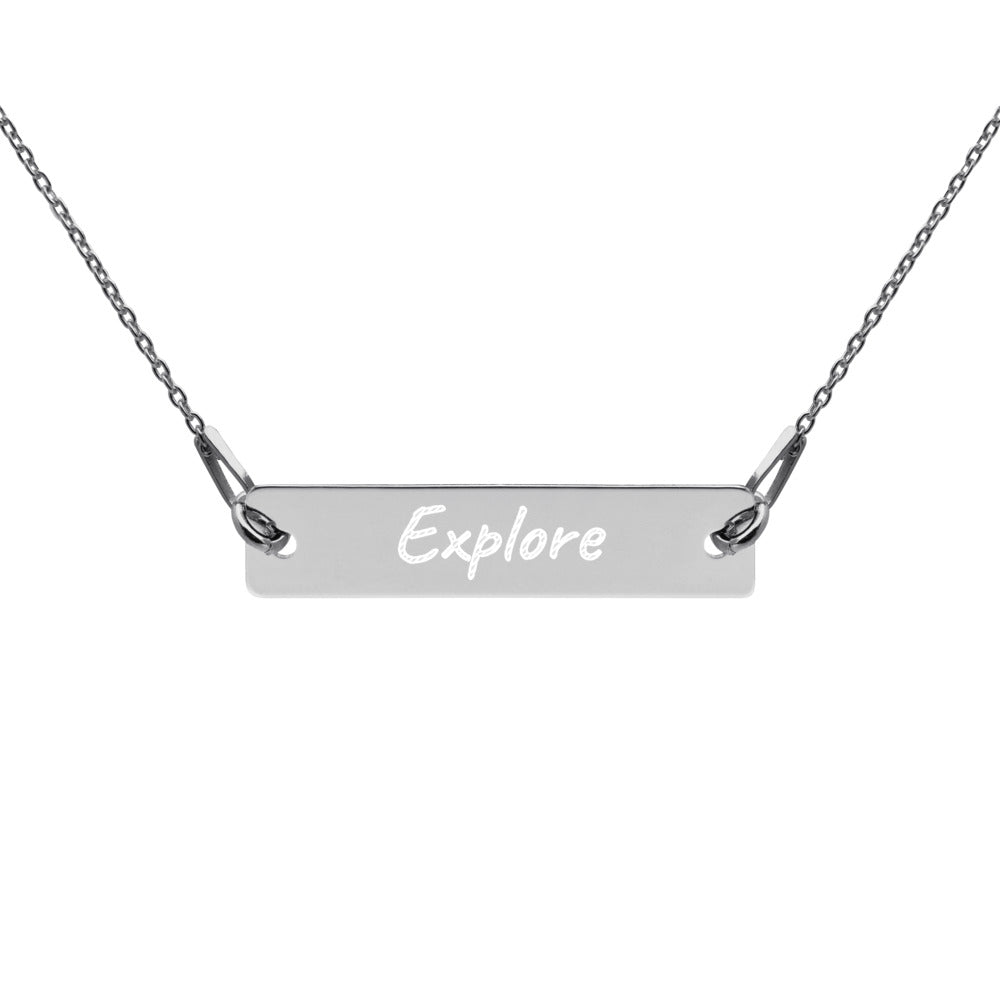 Explore on Engraved Sterling Silver Bar Chain Necklace