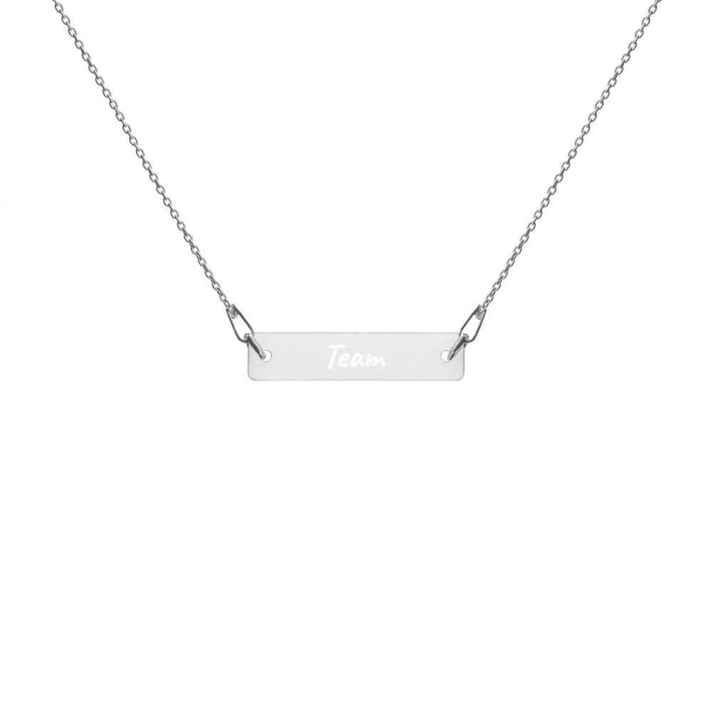 Team on Engraved Sterling Silver Bar Chain Necklace