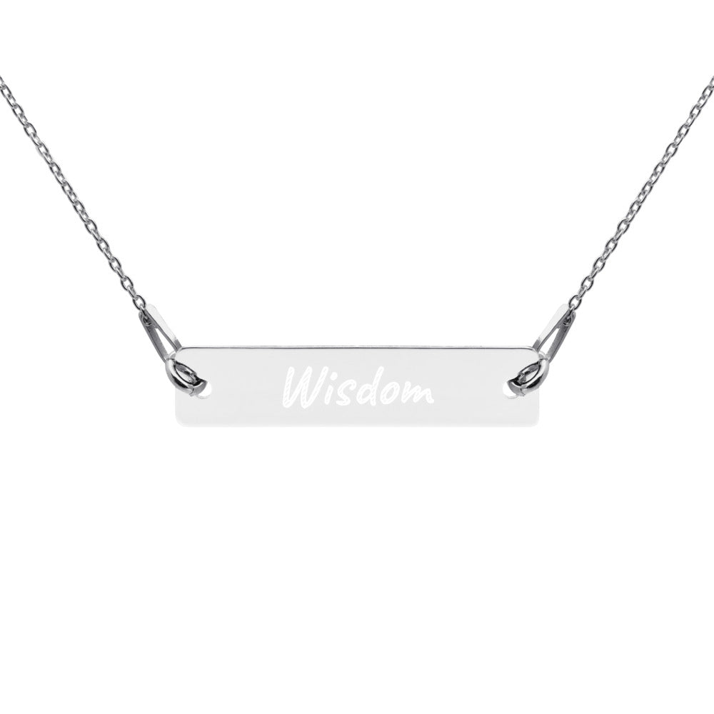 Wisdom on Engraved Sterling Silver Bar Chain Necklace