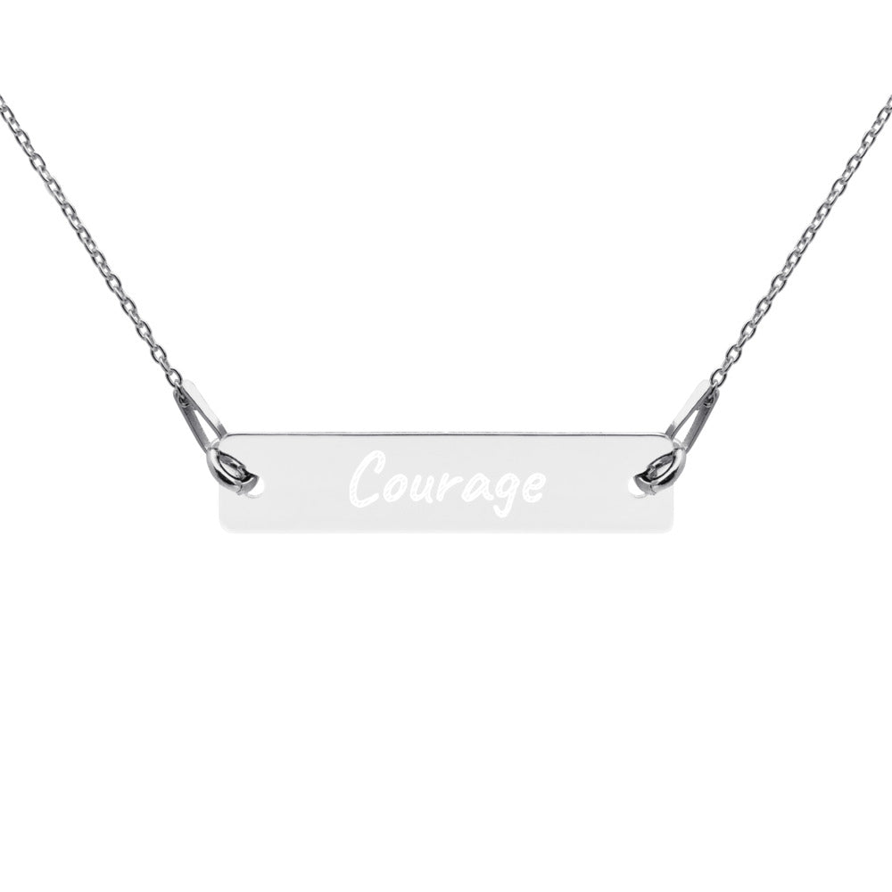 Courage on Engraved Sterling Silver Bar Chain Necklace